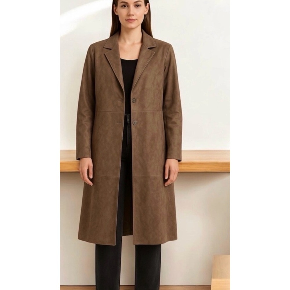 House of Harlow 1960 Faux Leather Suede Long Coat in Taupe sz XL
